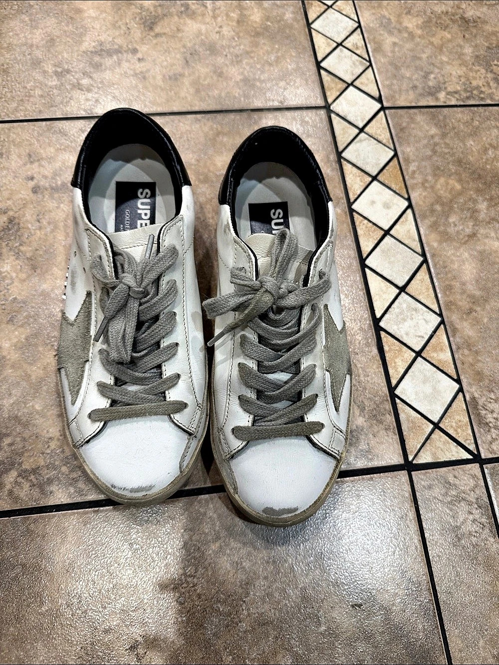 SUPERGA Star Sneakers in White & Gray